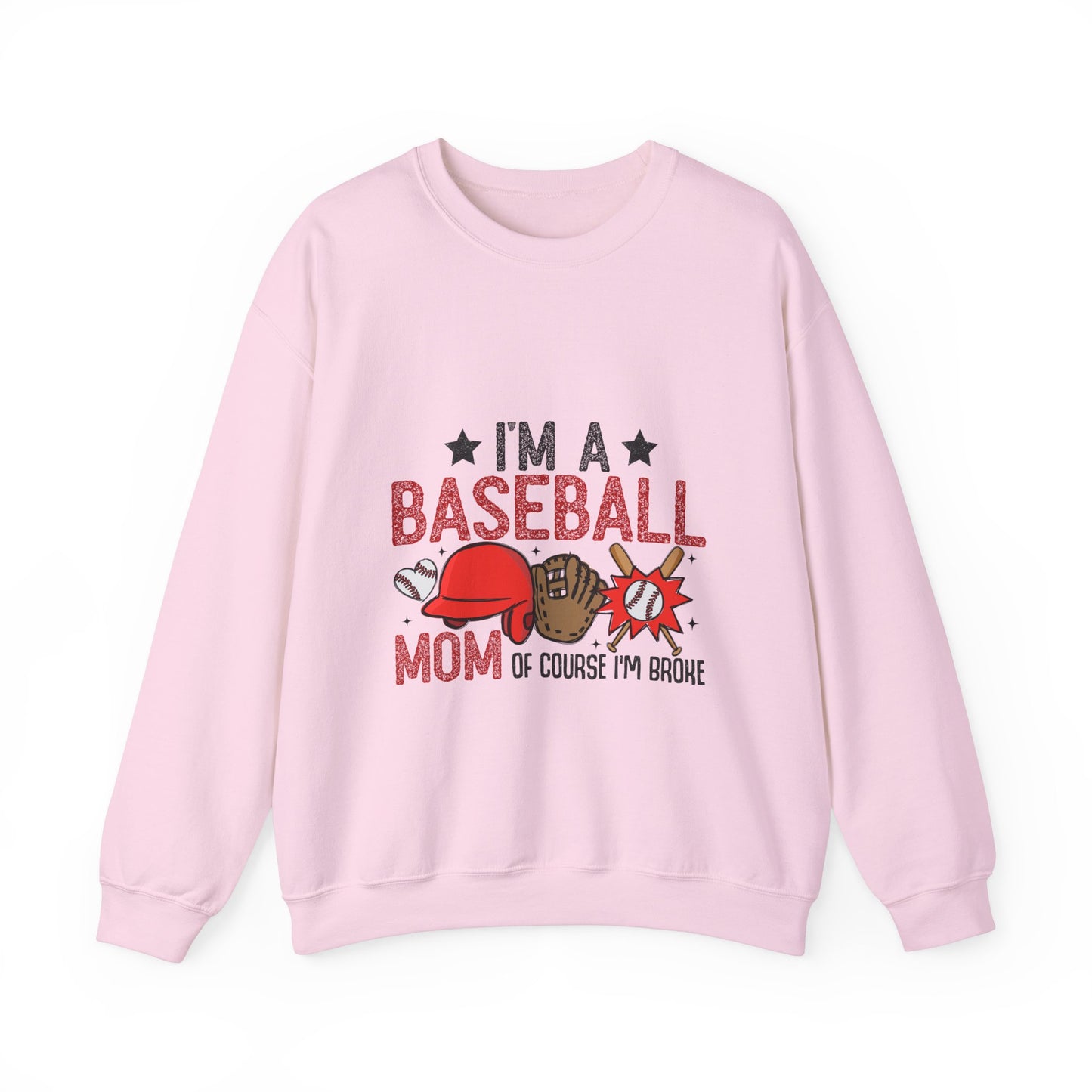 I'm A Baseball Mom Heavy Blend™ Crewneck Sweatshirt Front and Back