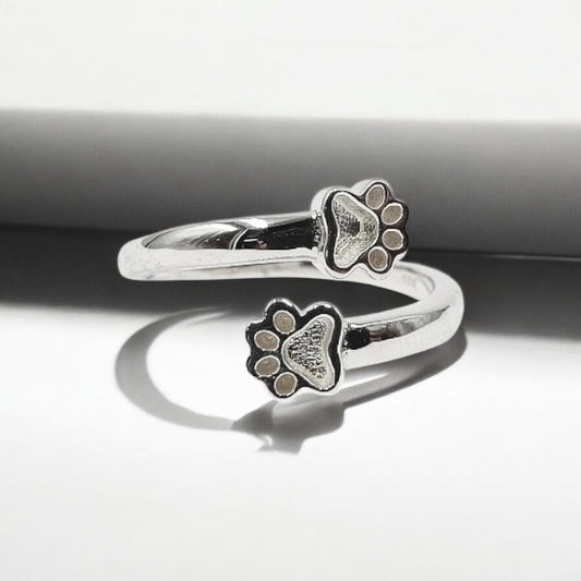 Pet Double Paw Print Sterling Silver Ring