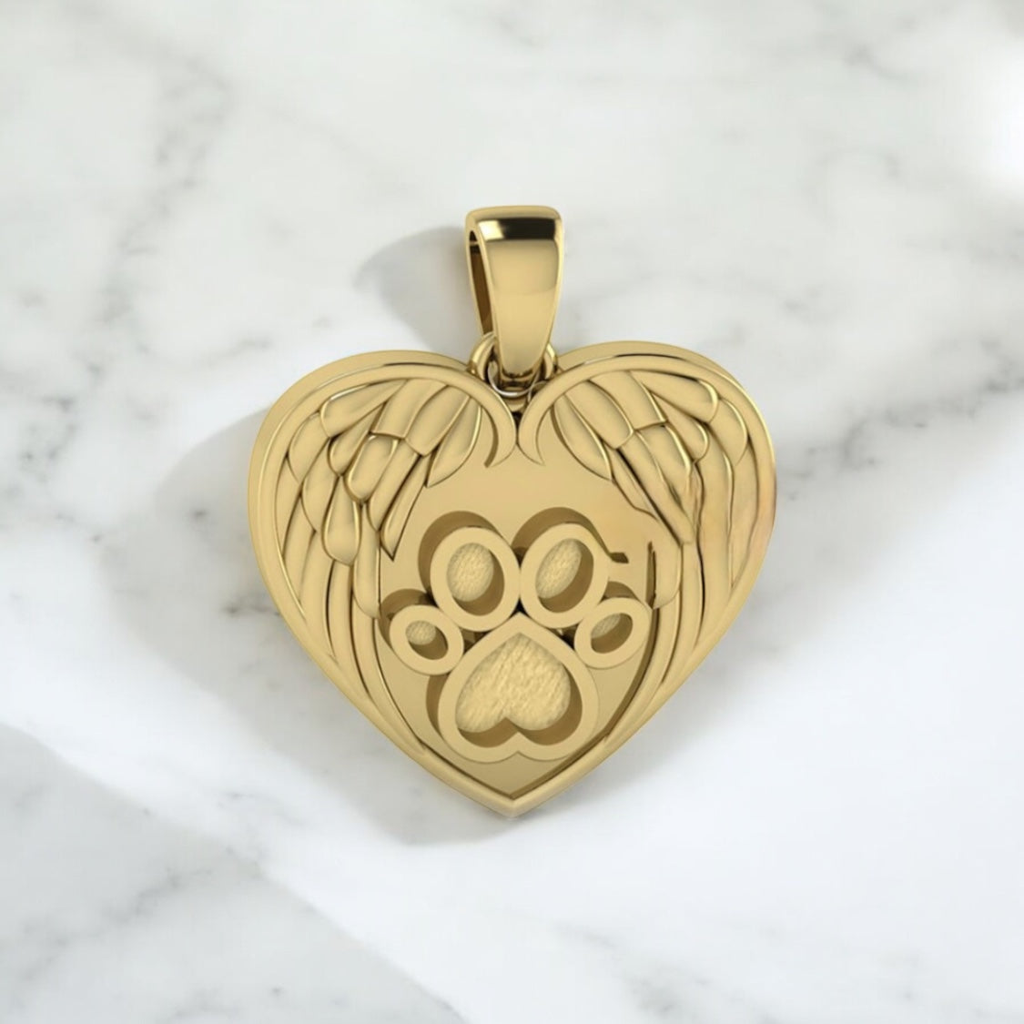 Pet Angel Wing Heart Open Paw Print Necklace