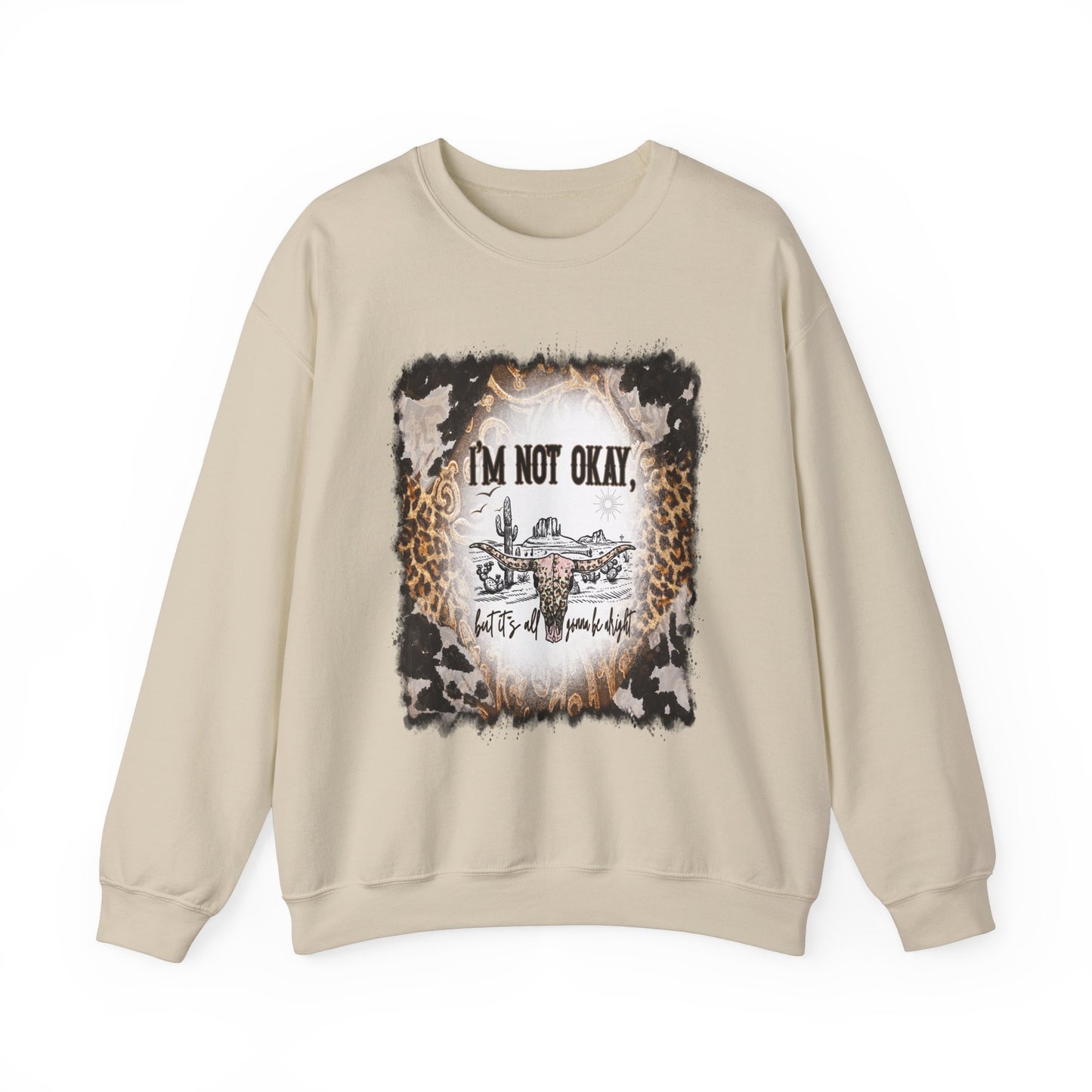 I'm Not OK cow print Heavy Blend™ Crewneck Sweatshirt Front and Back