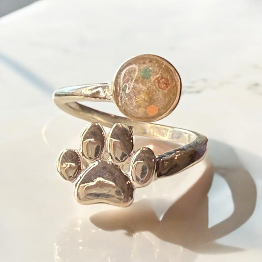 Pet Paw Print Circle Sterling Silver Ring
