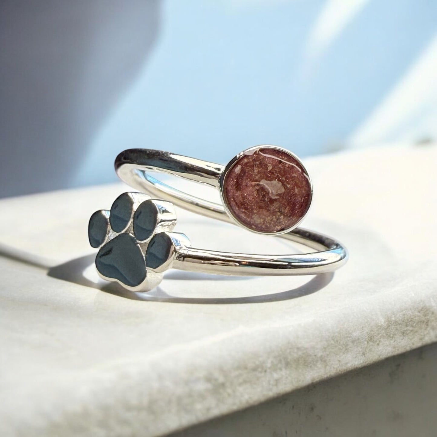 Pet Paw Print Circle Sterling Silver Ring