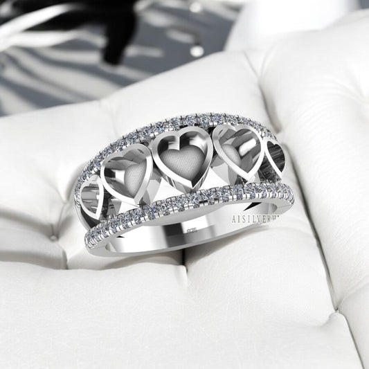 Heart Band Sterling Silver Ring