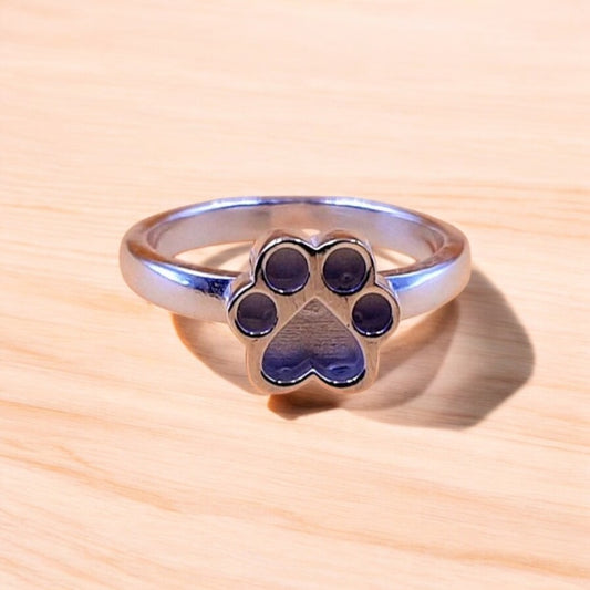 Pet Single Paw Print Sterling Silver Ring