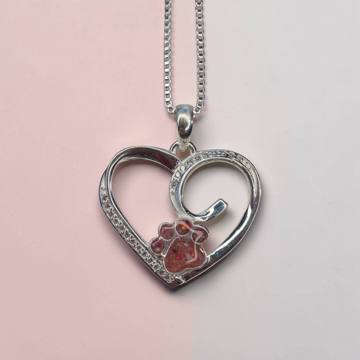 Pet Paw Heart Sterling Silver Necklace