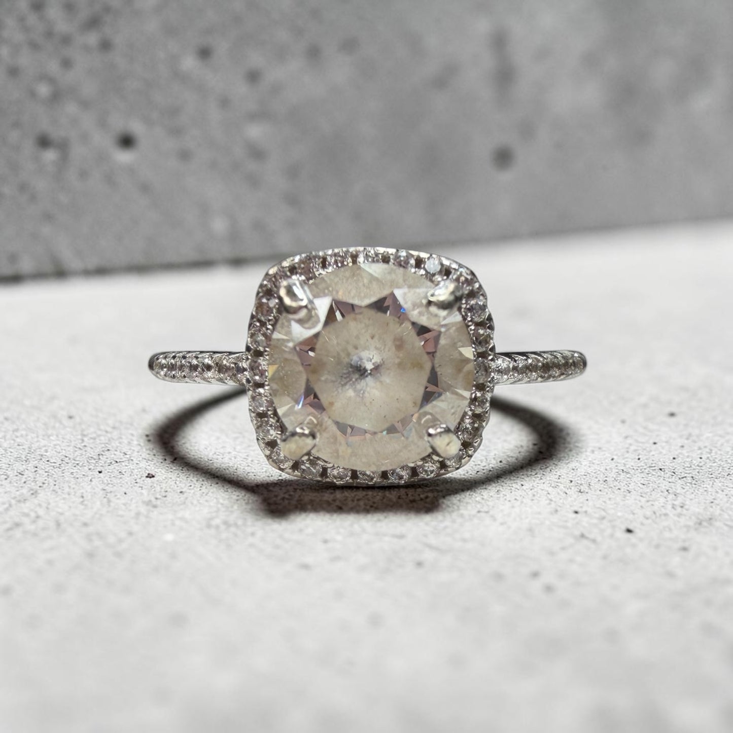 Emerald Cut Cubic Zirconia Hidden Halo Behind the Stone Ring