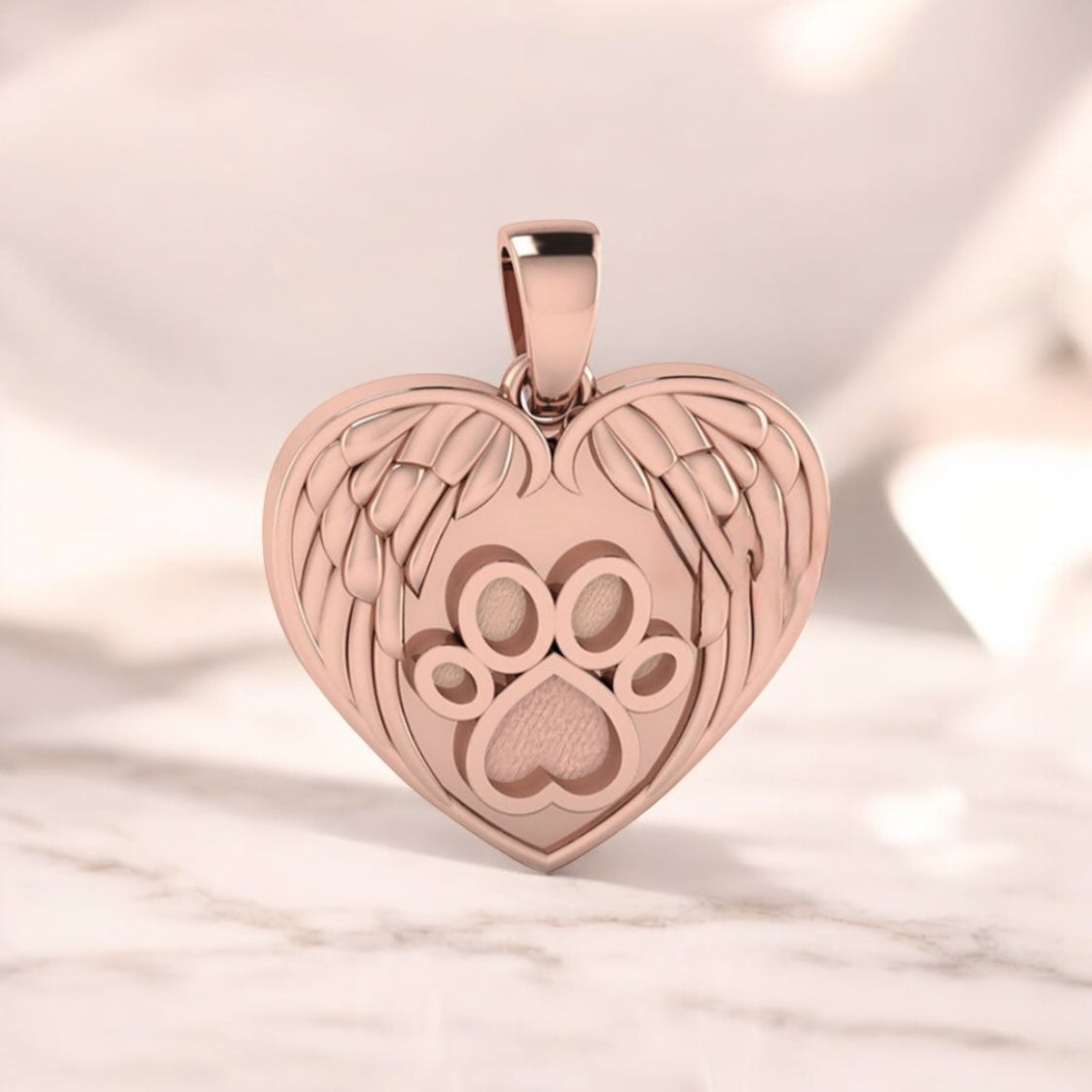 Pet Angel Wing Heart Open Paw Print Necklace