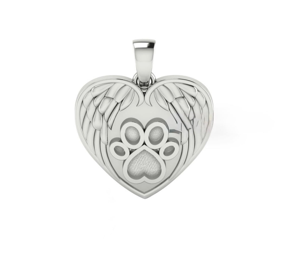 Pet Angel Wing Heart Open Paw Print Necklace