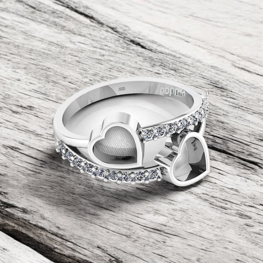 Hazel Double Sparkling Heart Sterling Silver Ring