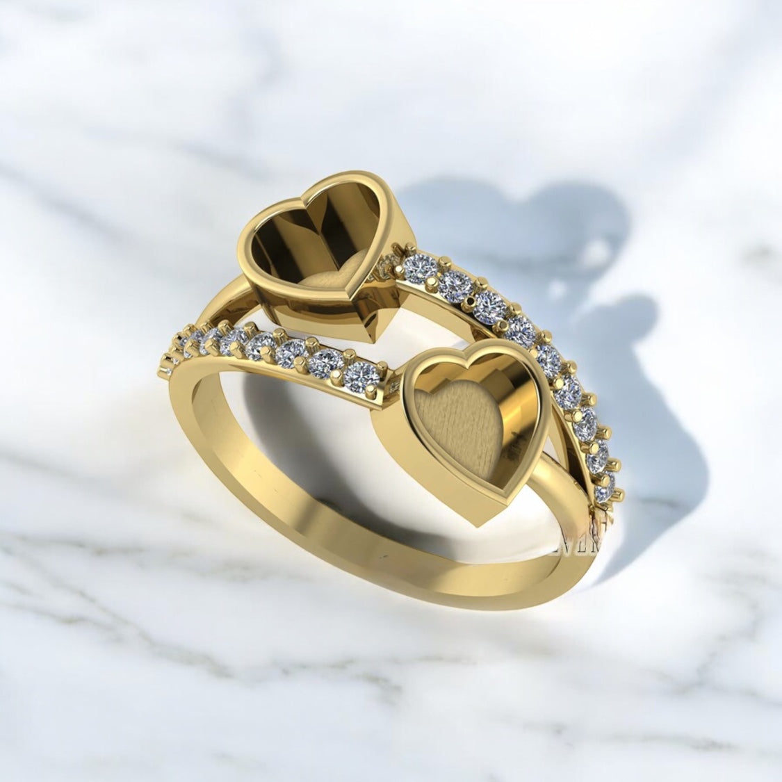 Hazel Double Sparkling Heart Sterling Silver Ring