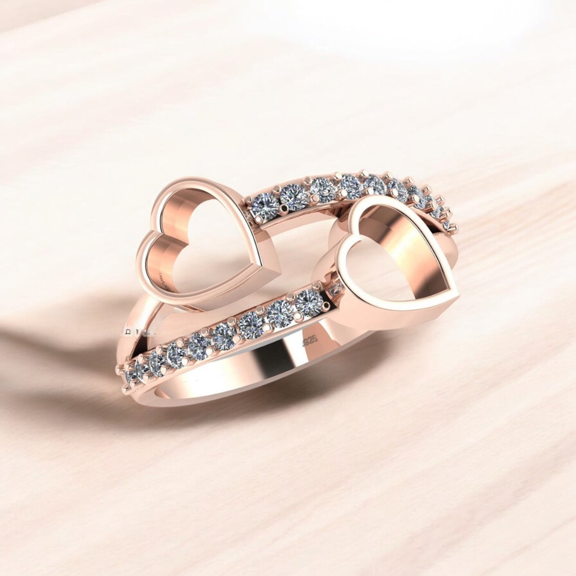 Hazel Double Sparkling Heart Sterling Silver Ring