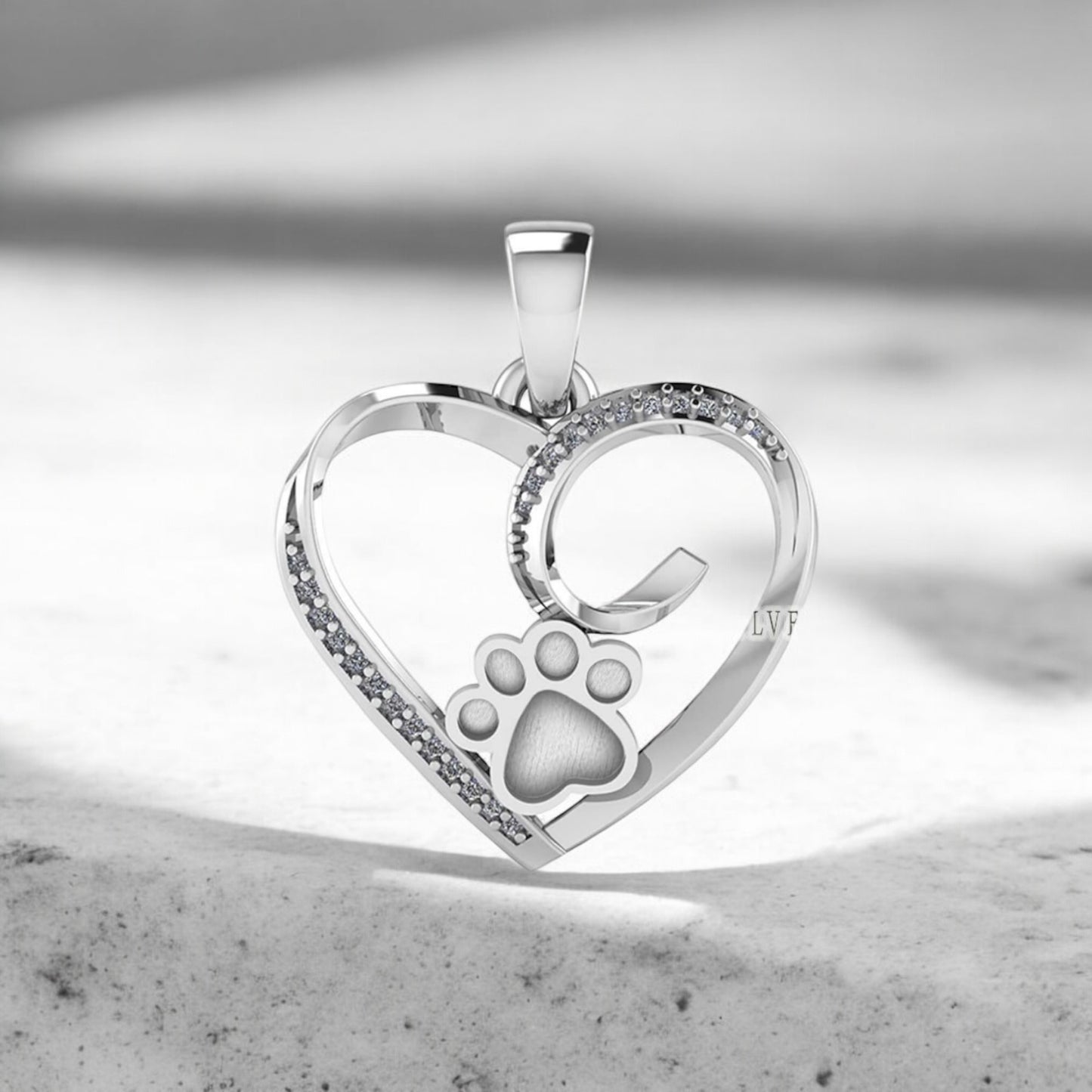 Pet Paw Heart Sterling Silver Necklace