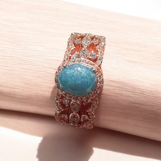 Ocean + Double Accent Band Sterling Silver Ring