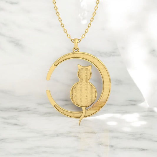 Cat Moon Sterling Silver Necklace