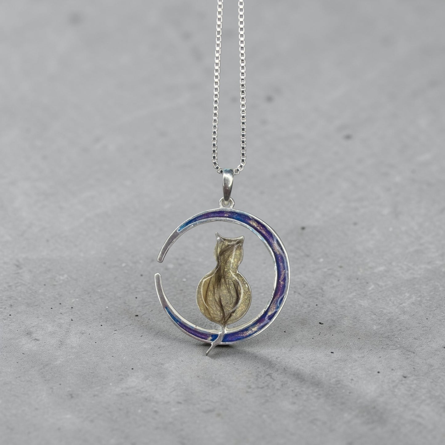 Pet Cat Moon Sterling Silver Necklace