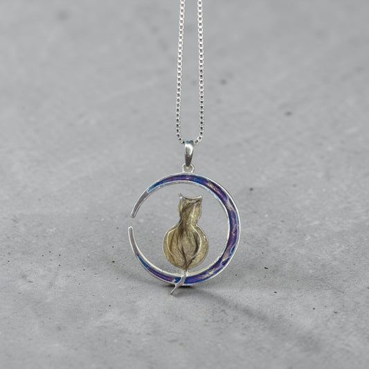 Pet Cat Moon Sterling Silver Necklace