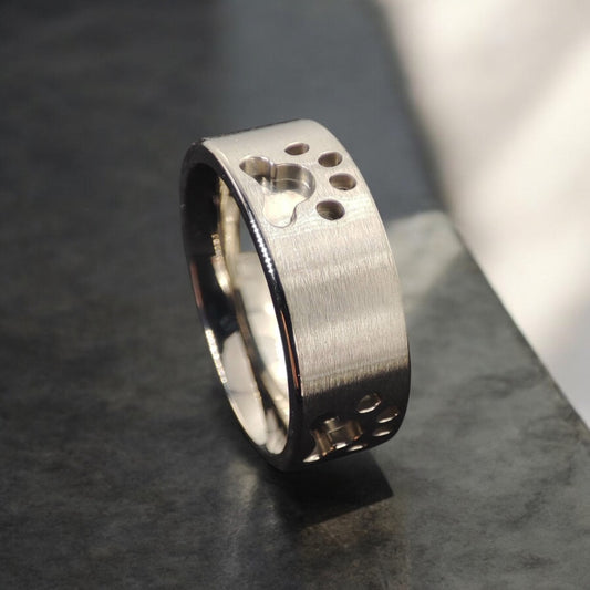 Mens Paw Print Sterling Silver Ring