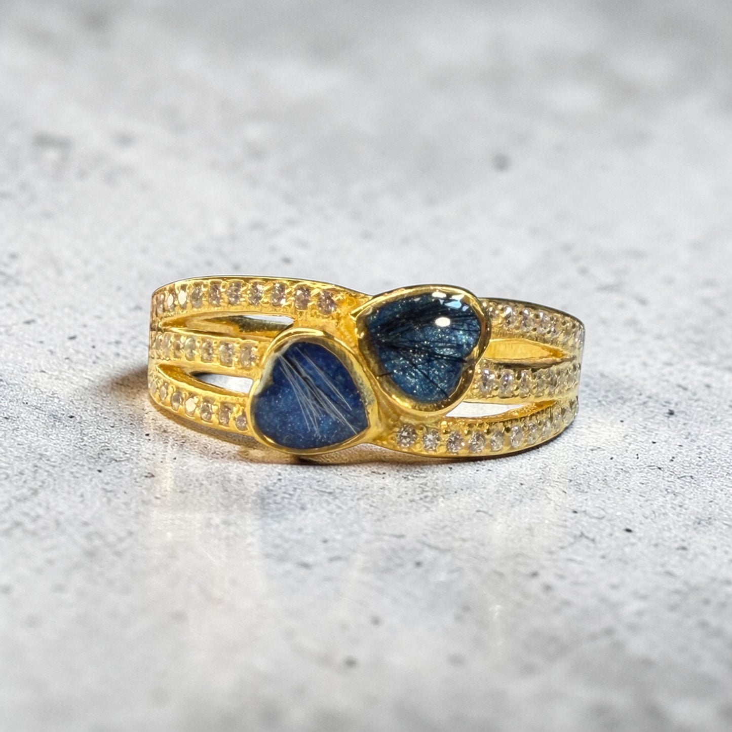 Halie Double Sparkling Heart Sterling Silver Ring
