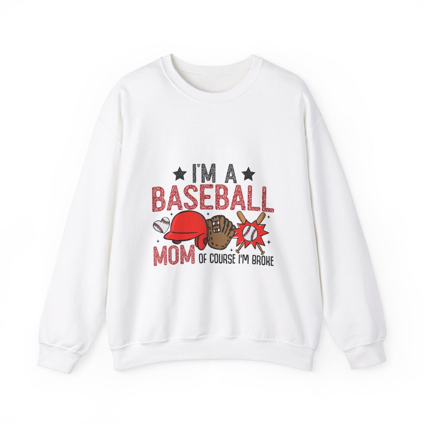 I'm A Baseball Mom Heavy Blend™ Crewneck Sweatshirt Front and Back