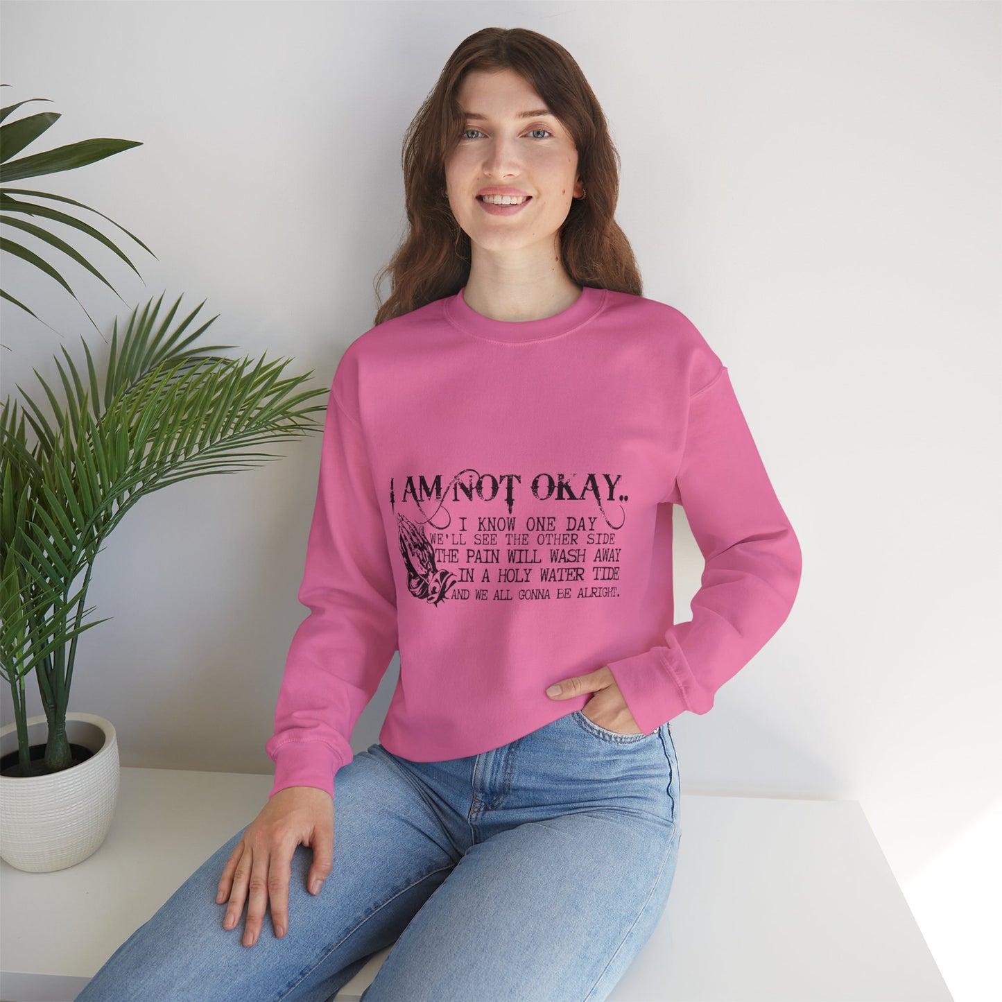 I'm Not OK Heavy Blend™ Crewneck Sweatshirt Front and Back