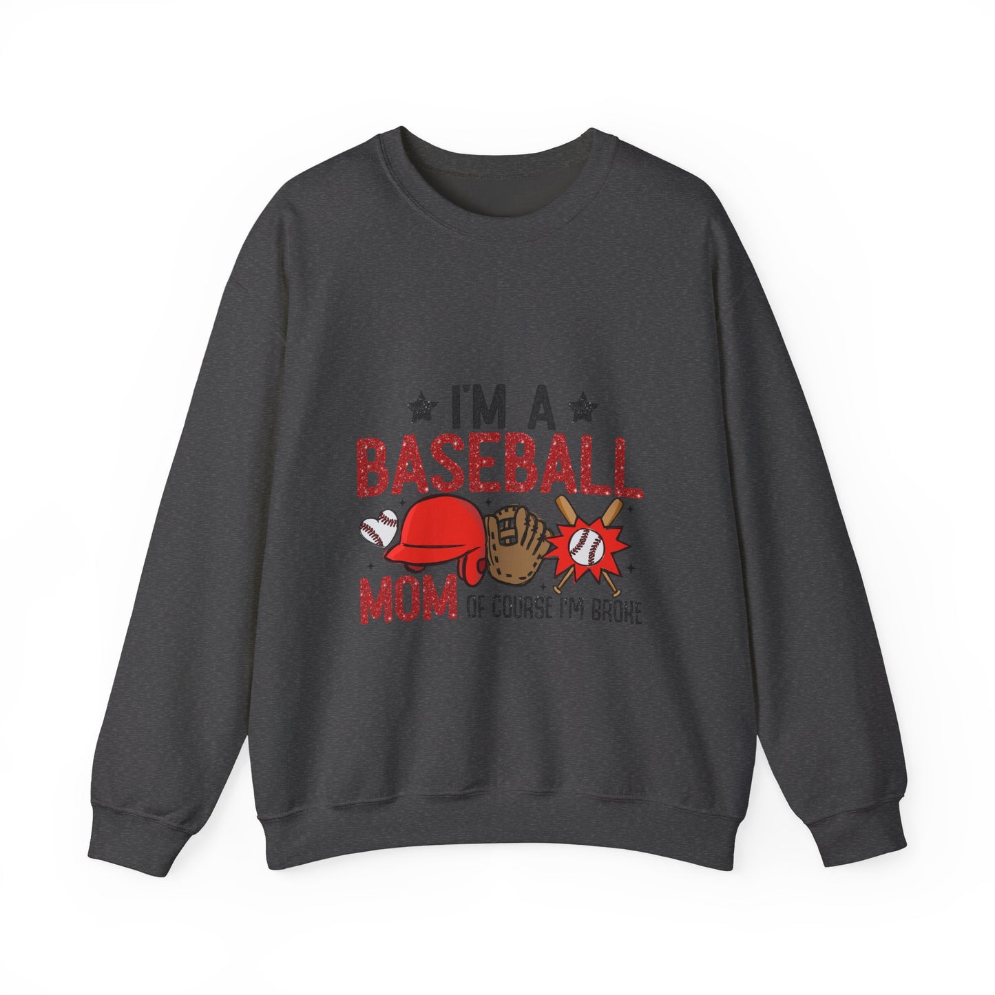 I'm A Baseball Mom Heavy Blend™ Crewneck Sweatshirt Front and Back