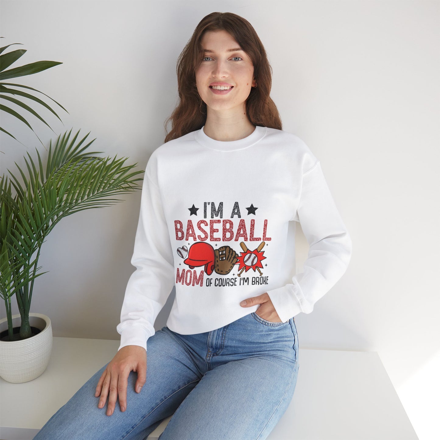 I'm A Baseball Mom Heavy Blend™ Crewneck Sweatshirt Front and Back