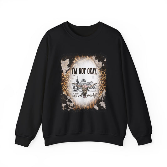 I'm Not OK cow print Heavy Blend™ Crewneck Sweatshirt Front and Back