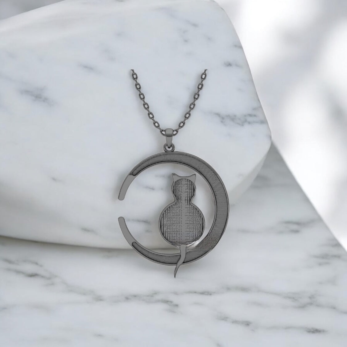 Cat Moon Sterling Silver Necklace