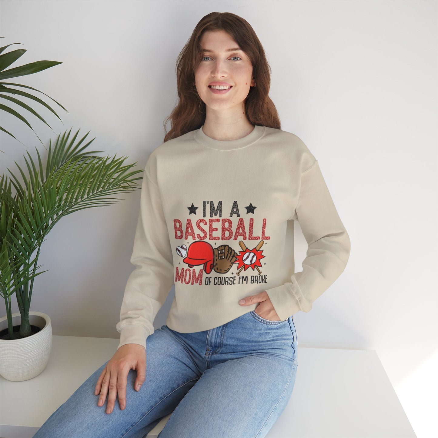 I'm A Baseball Mom Heavy Blend™ Crewneck Sweatshirt Front and Back