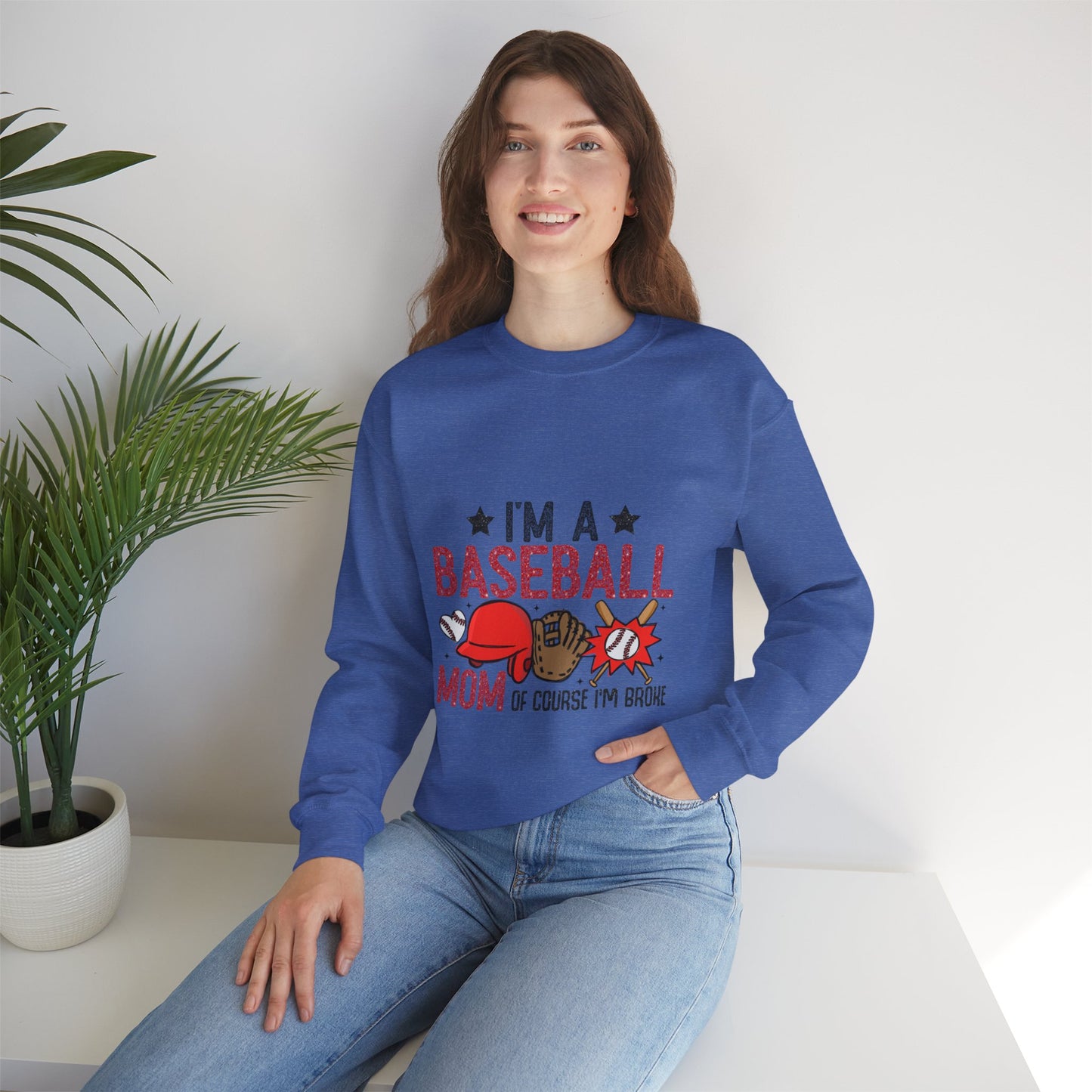 I'm A Baseball Mom Heavy Blend™ Crewneck Sweatshirt Front and Back