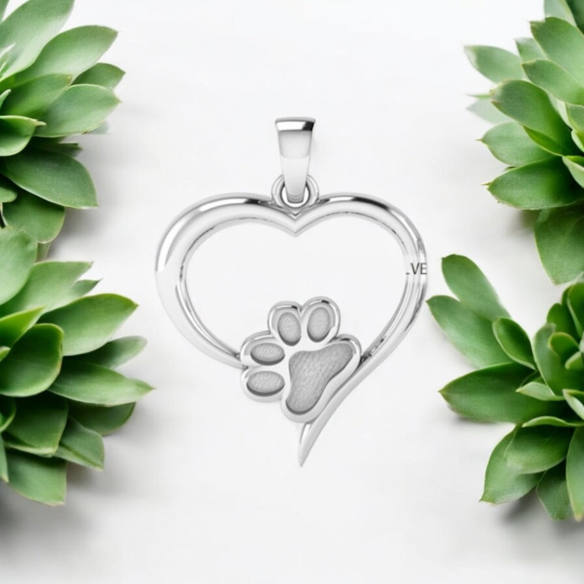 Pet Paw Print Heart Sterling Silver Necklace