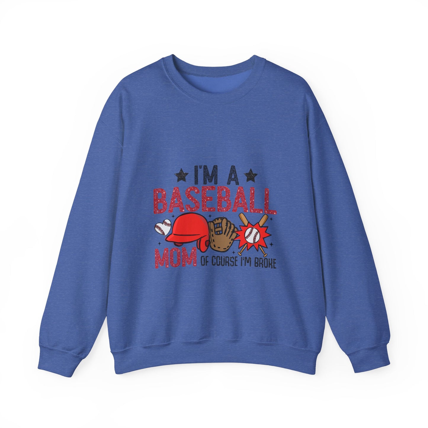 I'm A Baseball Mom Heavy Blend™ Crewneck Sweatshirt Front and Back