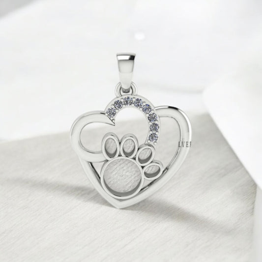 Paw Print Double Heart  Sterling Silver Necklace