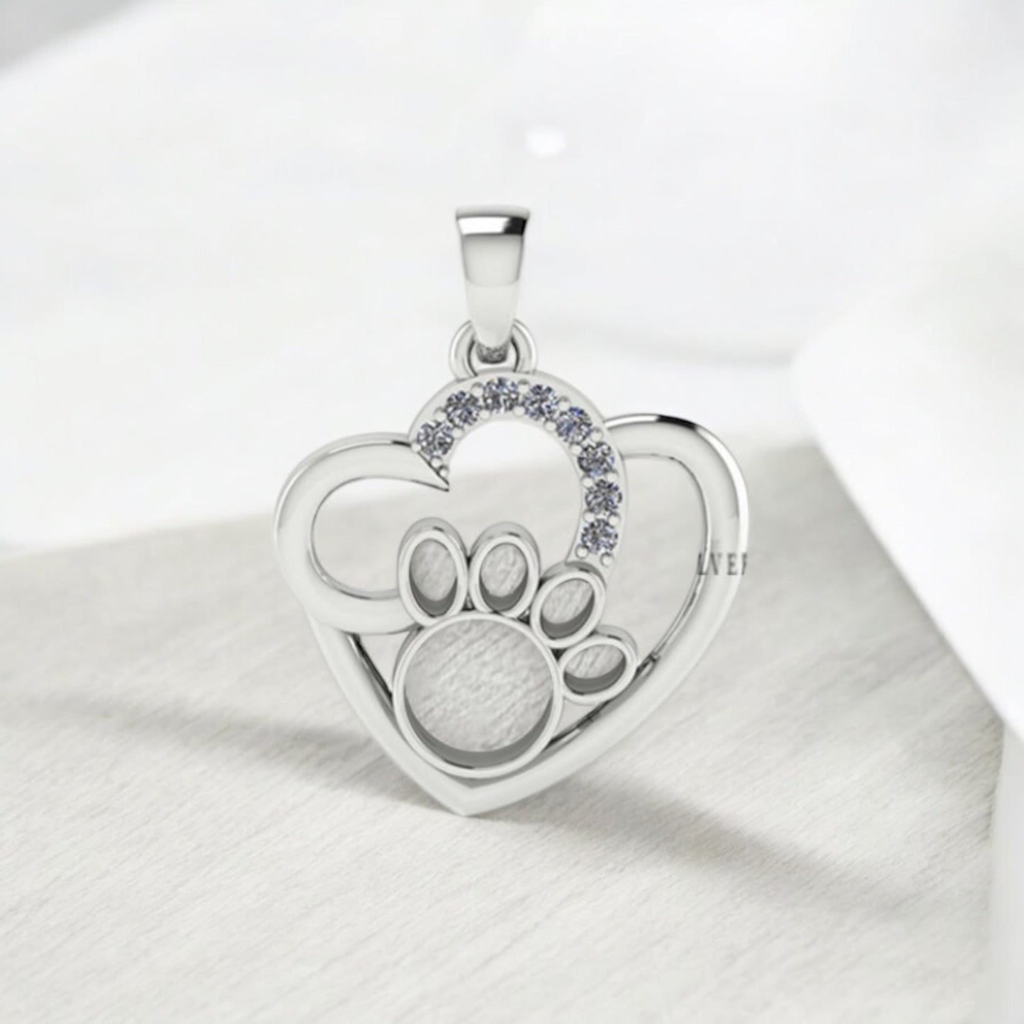 Pet Paw Print Double Heart  Sterling Silver Necklace