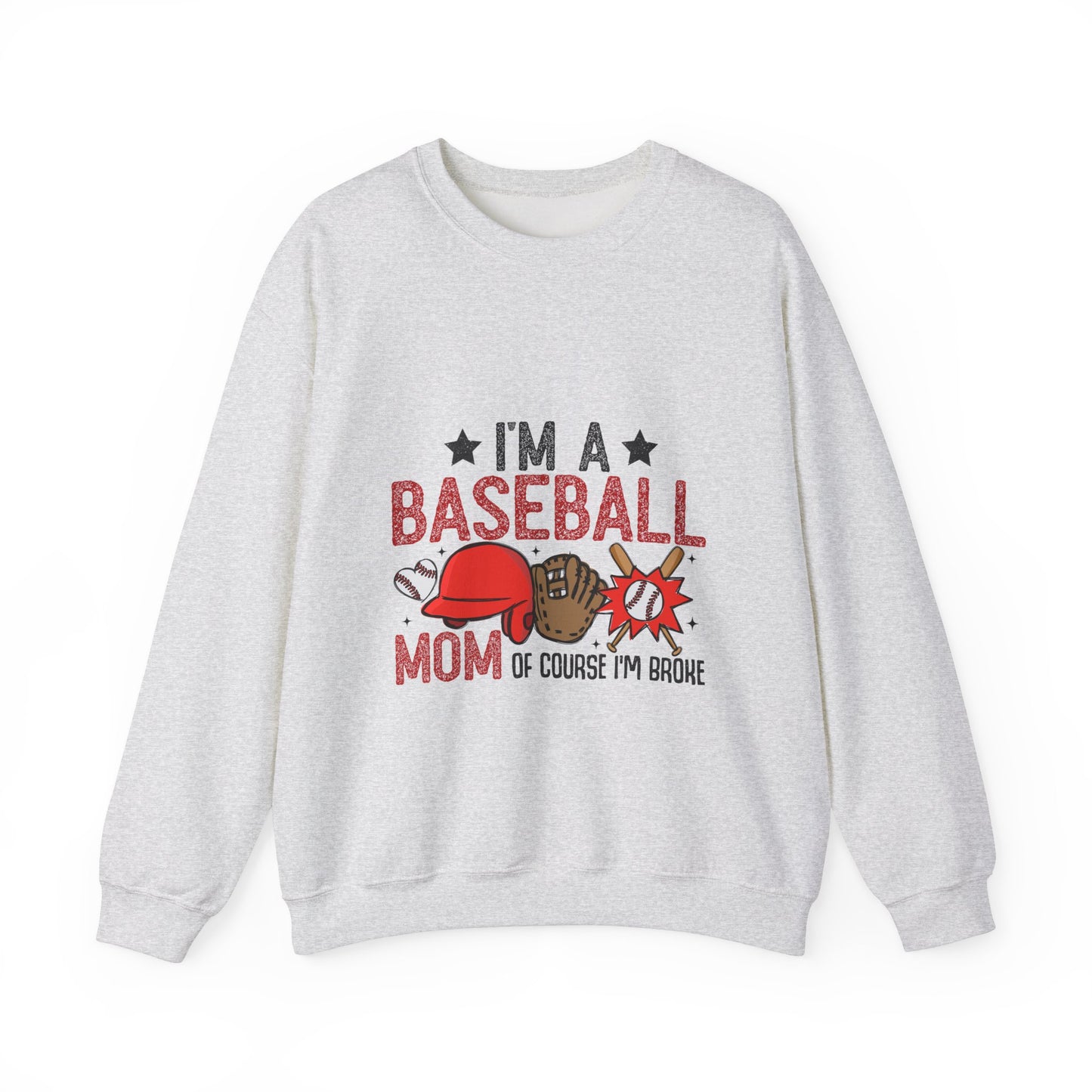 I'm A Baseball Mom Heavy Blend™ Crewneck Sweatshirt Front and Back