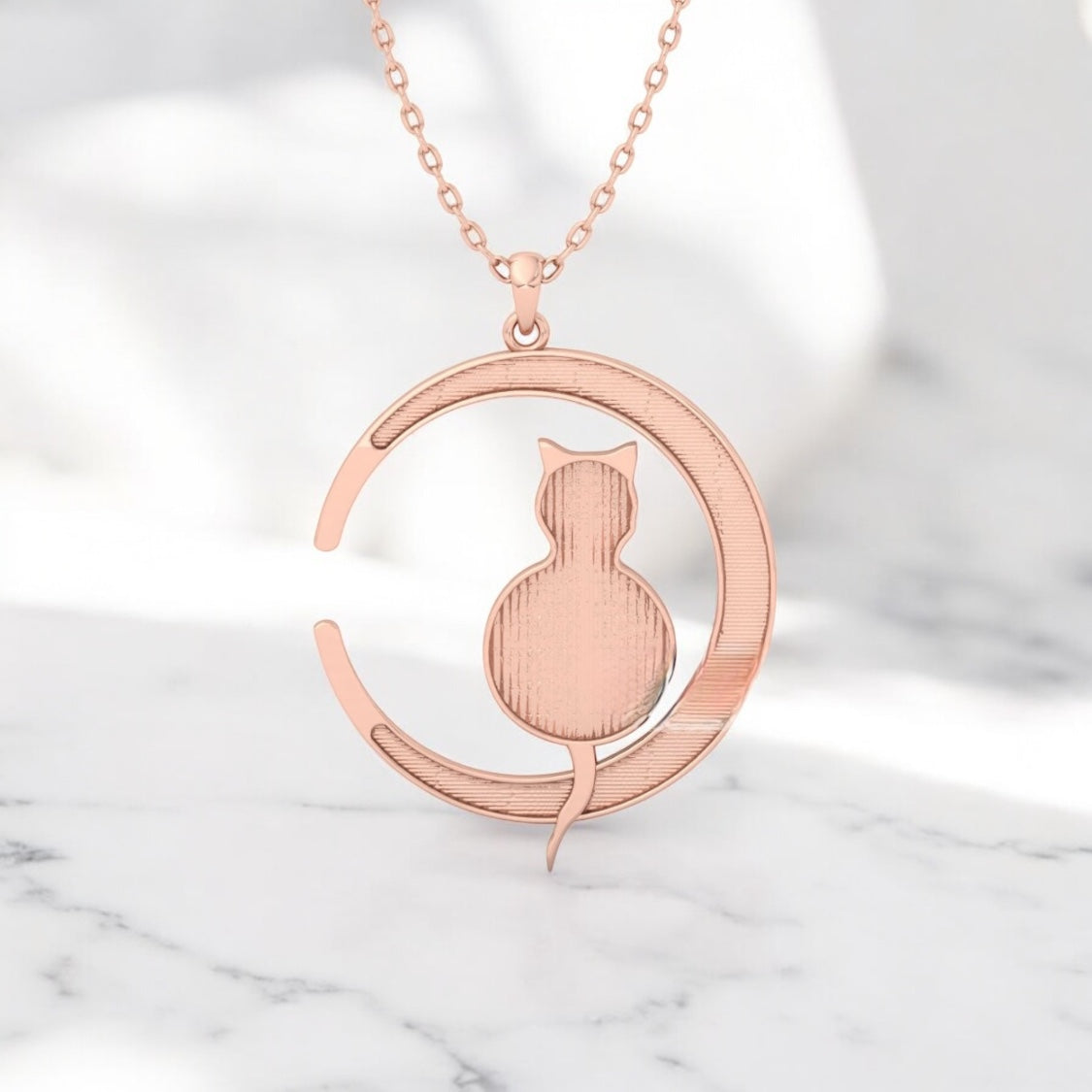 Cat Moon Sterling Silver Necklace