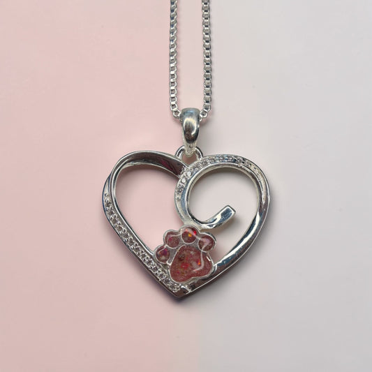 Pet Paw Heart Sterling Silver Necklace