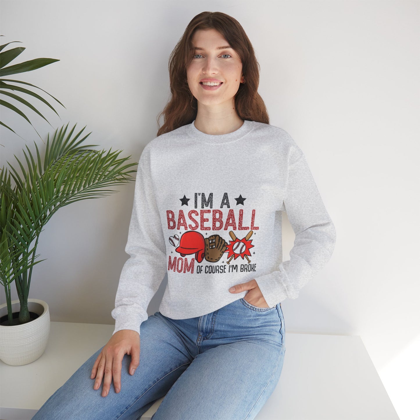 I'm A Baseball Mom Heavy Blend™ Crewneck Sweatshirt Front and Back