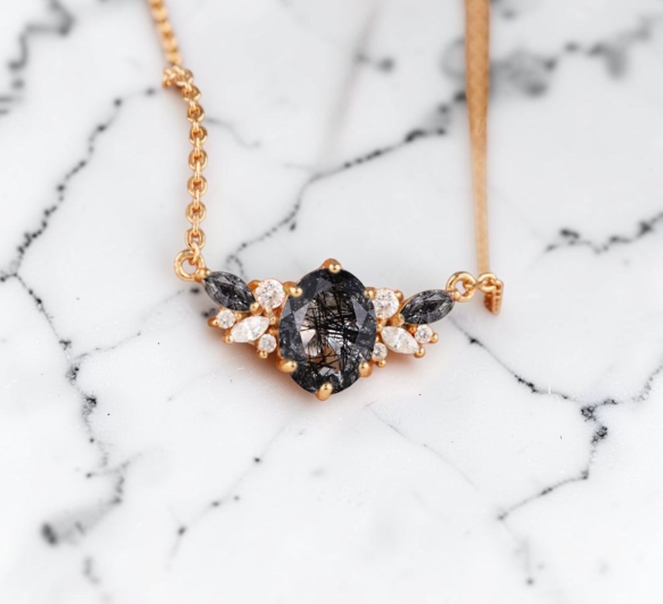 Oval Flower Behind the Stone Necklace