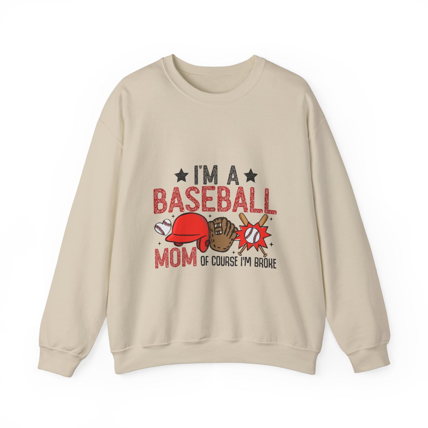 I'm A Baseball Mom Heavy Blend™ Crewneck Sweatshirt Front and Back