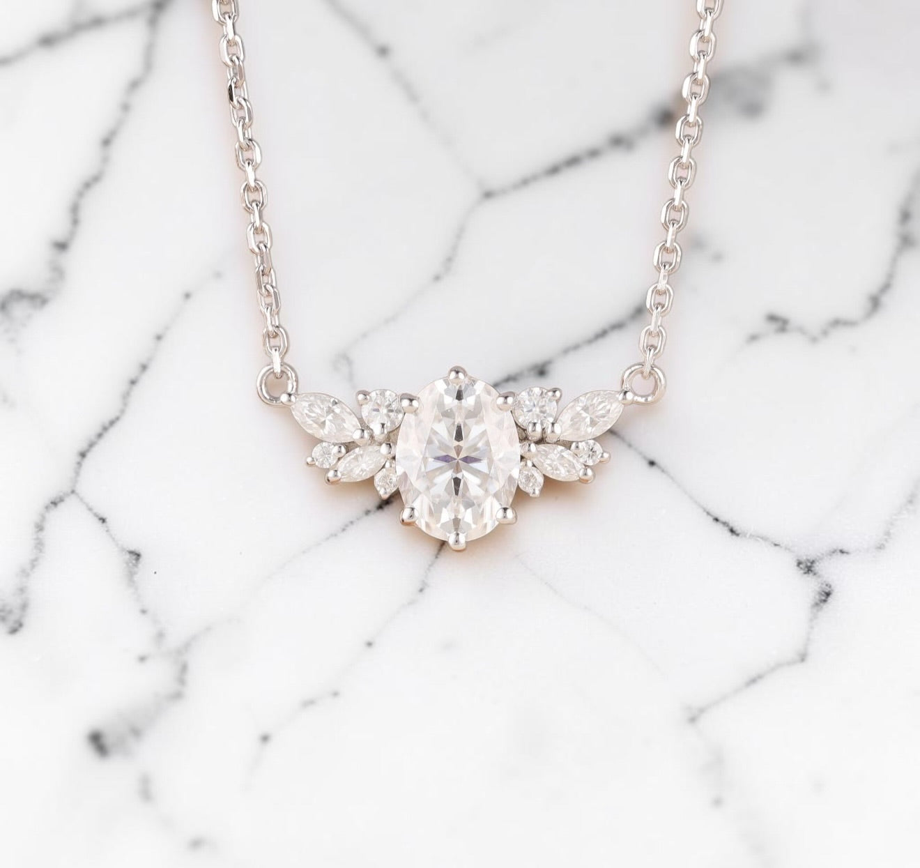Oval Flower Behind the Stone Necklace