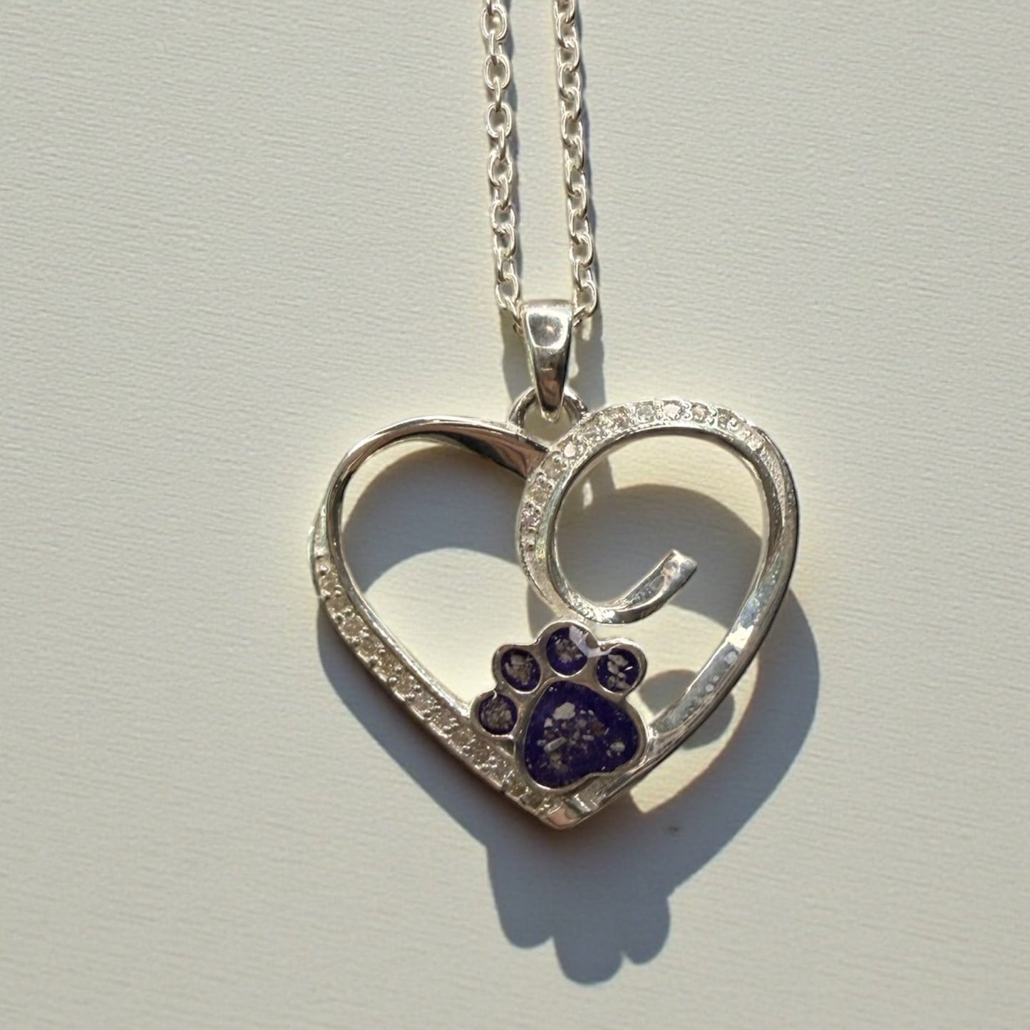 Pet Paw Heart Sterling Silver Necklace