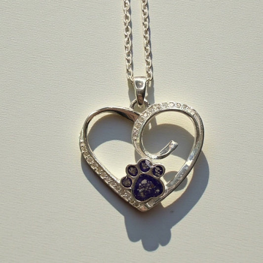 Pet Paw Heart Sterling Silver Necklace