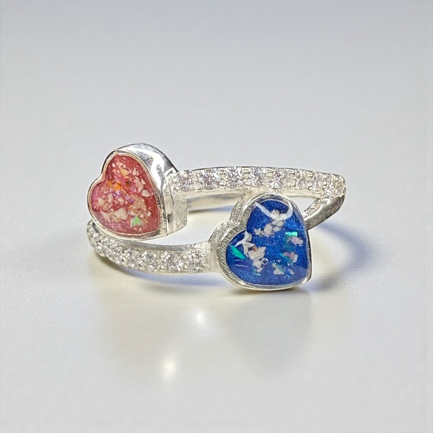 Hazel Double Sparkling Heart Sterling Silver Ring