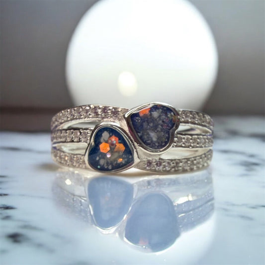 Halie Double Sparkling Heart Sterling Silver Ring