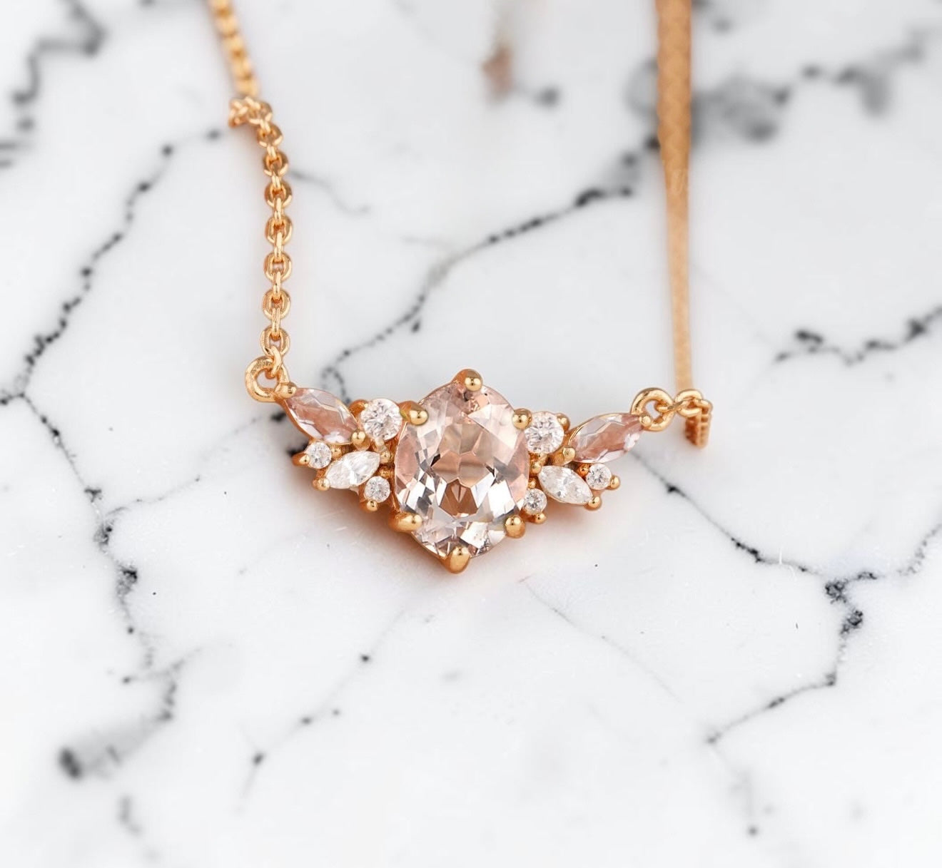 Oval Flower Behind the Stone Necklace