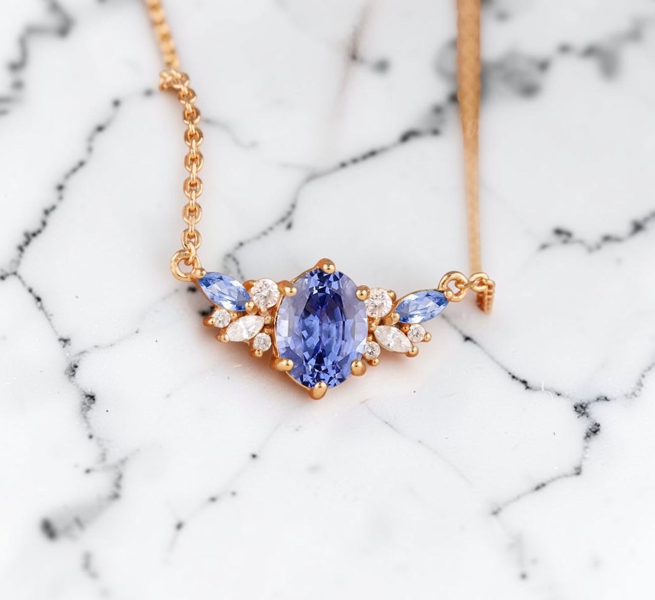 Oval Flower Behind the Stone Necklace