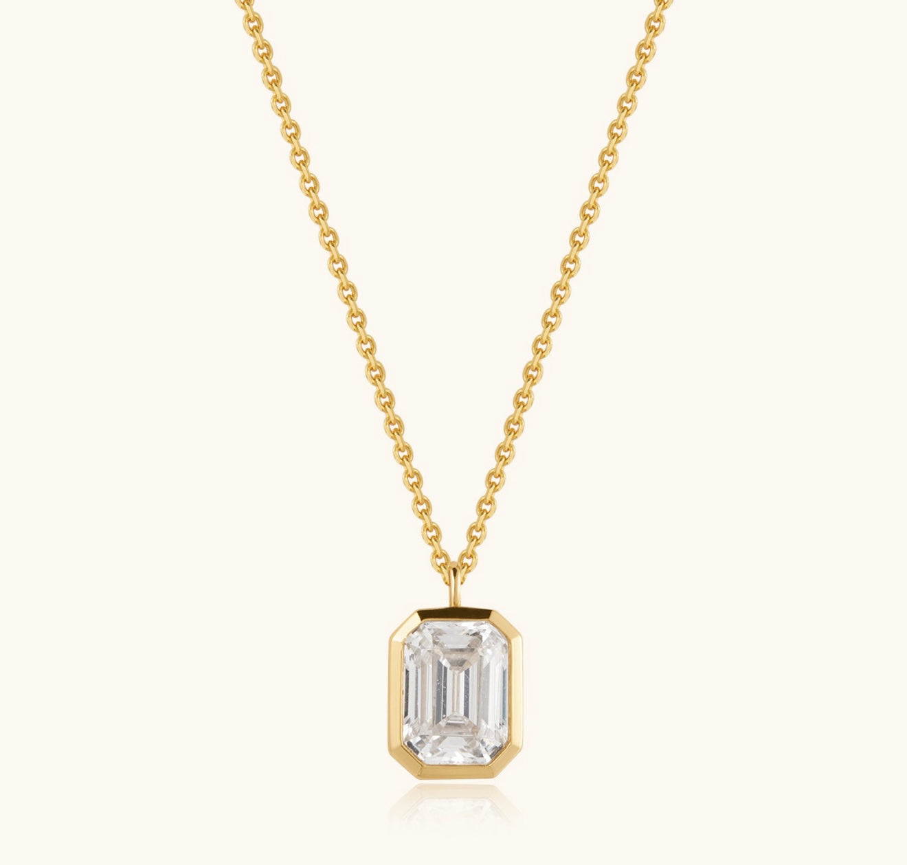 Bezel Set Emerald Cut Elongated Behind the Stone Necklace