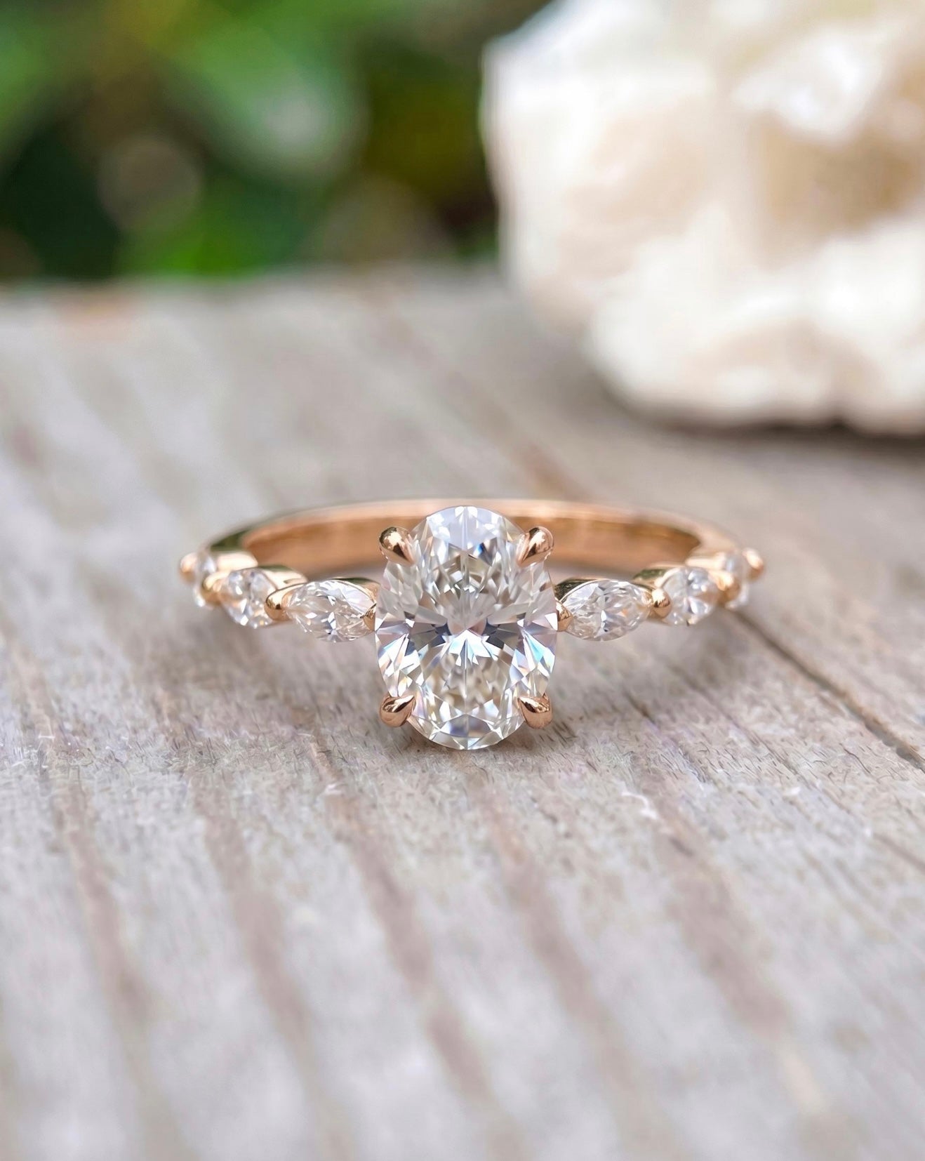 Oval Hidden Halo Behind the Stone Ring