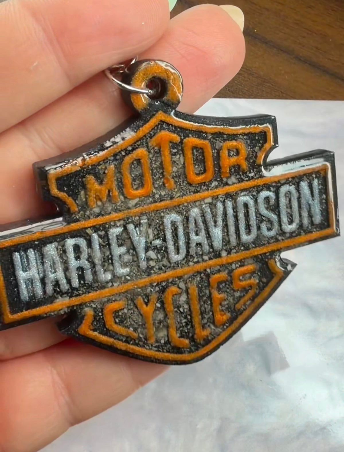 Harley Davidson Keychain – cremation and breastmilk keepsake keychain, view 2